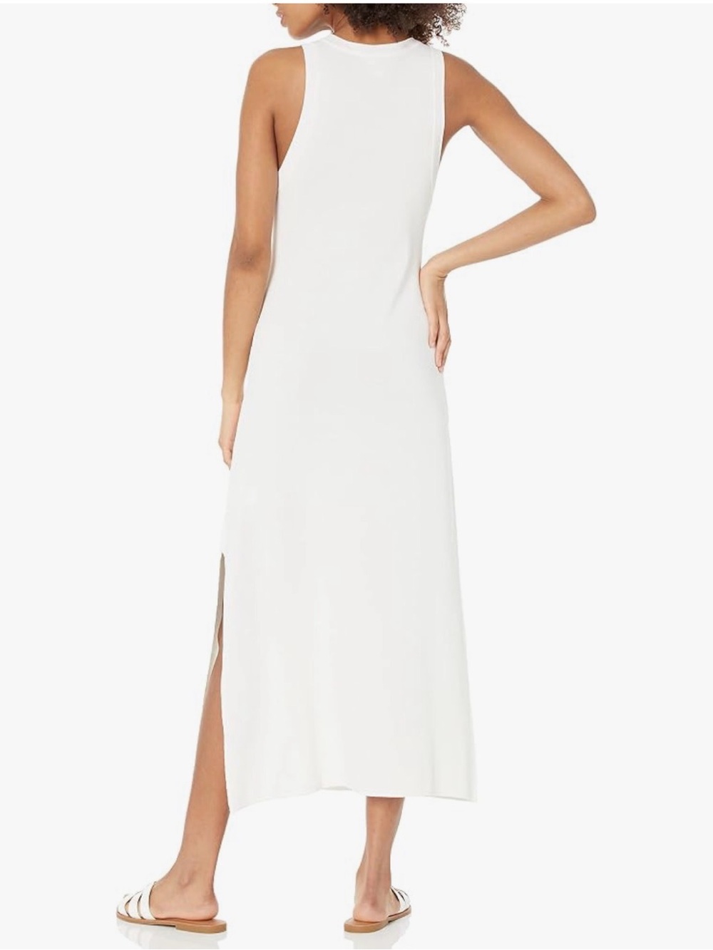 Sleeveless White Maxi Tank Dress with Side Slit - Picture 2 of 5